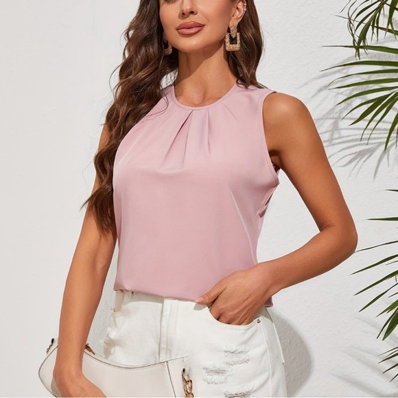 Orange Solid Color Crew Neck Camisole Casual Sleeveless Blouse - Picture 9 of 10